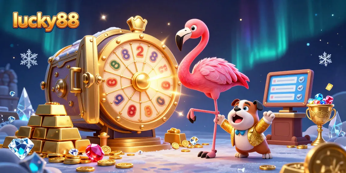 Engaging scene of lucky88 where a flamingo host spins a prize wheel, revealing exciting winnings.