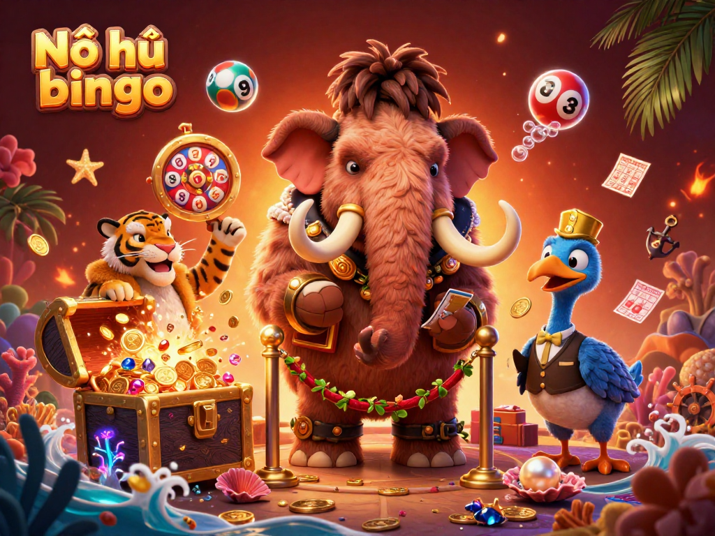 Experience Nổ hũ super bingo with a lively illustration highlighting vibrant casino elements and engaging characters.