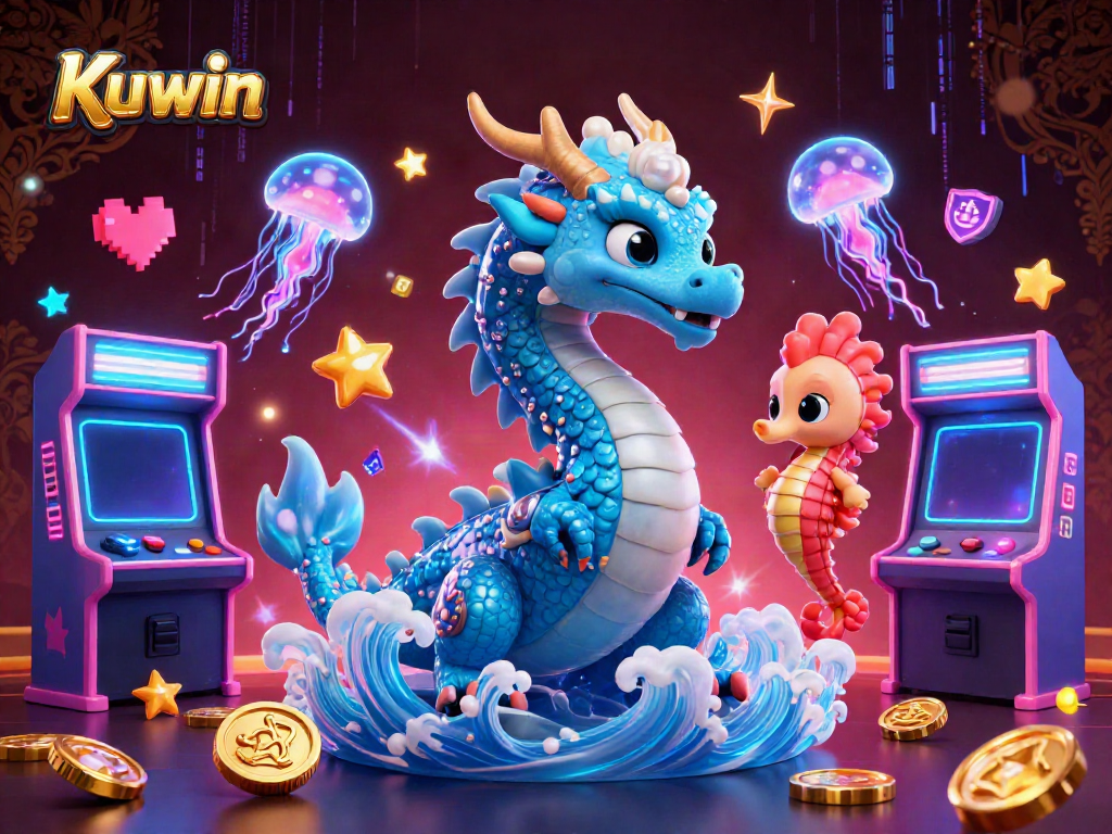 Kuwin presents an engaging 3D casino scene where players can enjoy vibrant gaming experiences amidst colorful characters and elements.