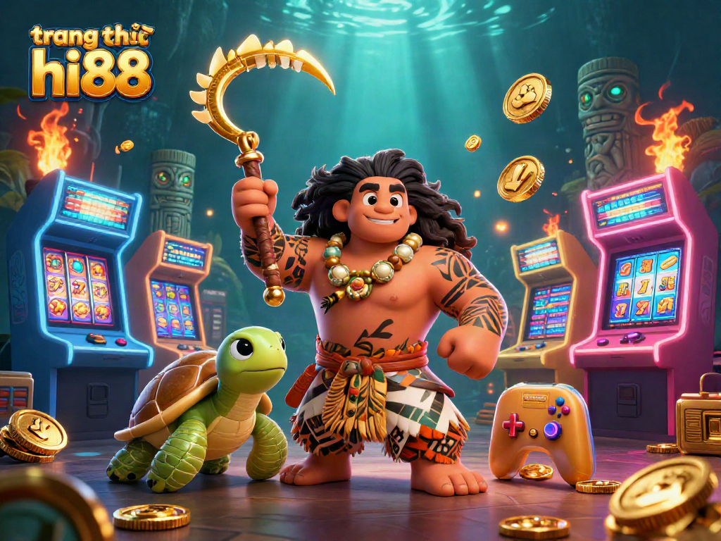 Engaging scene of trang chủ hi88 featuring hawk demigod, turtle sidekick, and vibrant gaming elements.