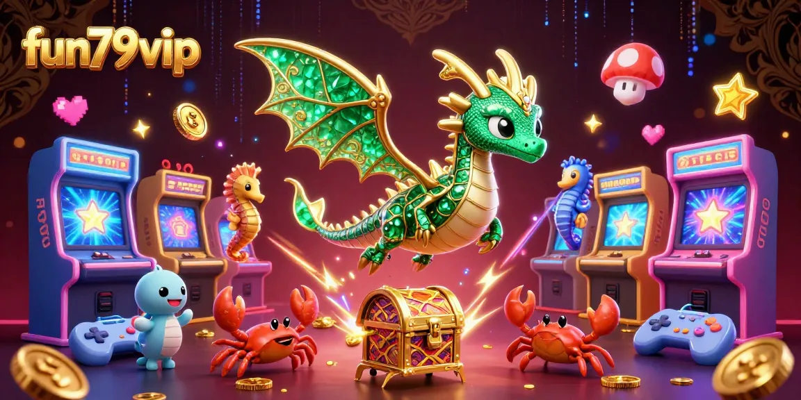 Experience the thrill of gaming at fun79vip with an emerald sea dragon surrounded by exciting casino elements.