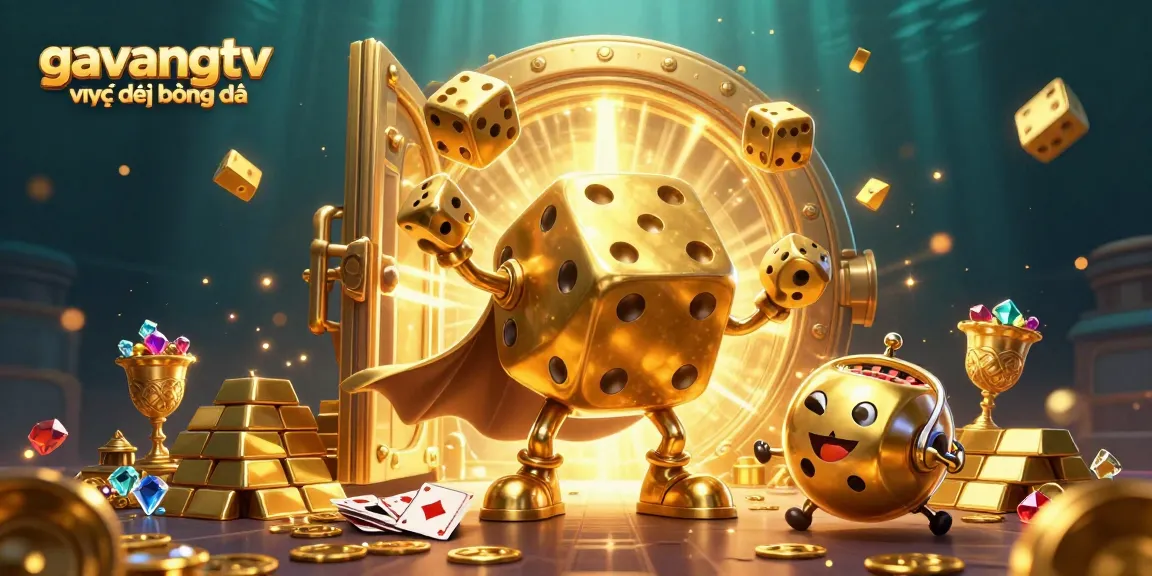 Join the action with gavangtv trực tiếp bóng đá, featuring vibrant golden dice and treasure elements.