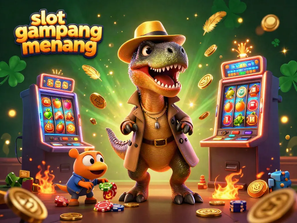Experience the excitement of slot gampang menang with a velociraptor sneaking chips next to a stegosaurus pit boss.
