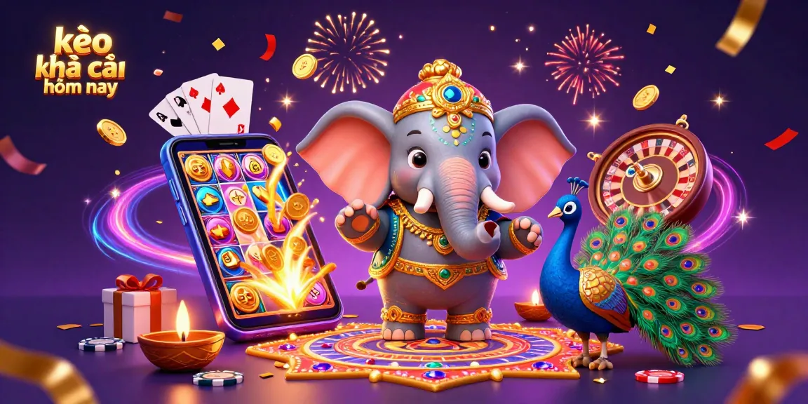 Play and win with kèo nhà cái hôm nay in a vibrant, colorful 3D casino scene filled with excitement.