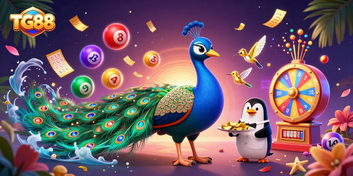 Experience the excitement of TG88 with a vibrant scene of colorful lottery elements and engaging characters.