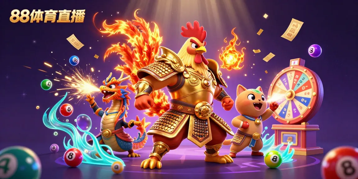 Experience thrilling 88体育直播 moments with a dynamic scene of cartoon warriors and exciting game elements.