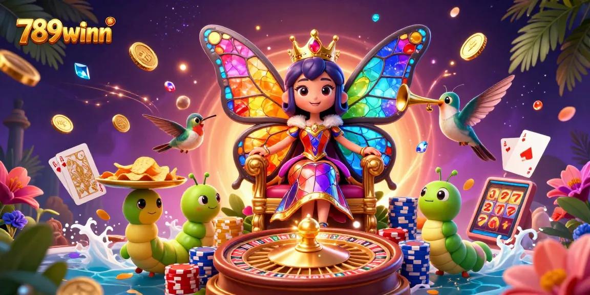 Experience the thrill of casino gaming with 789winn illustrated as dazzling characters amidst golden coins and roulette.