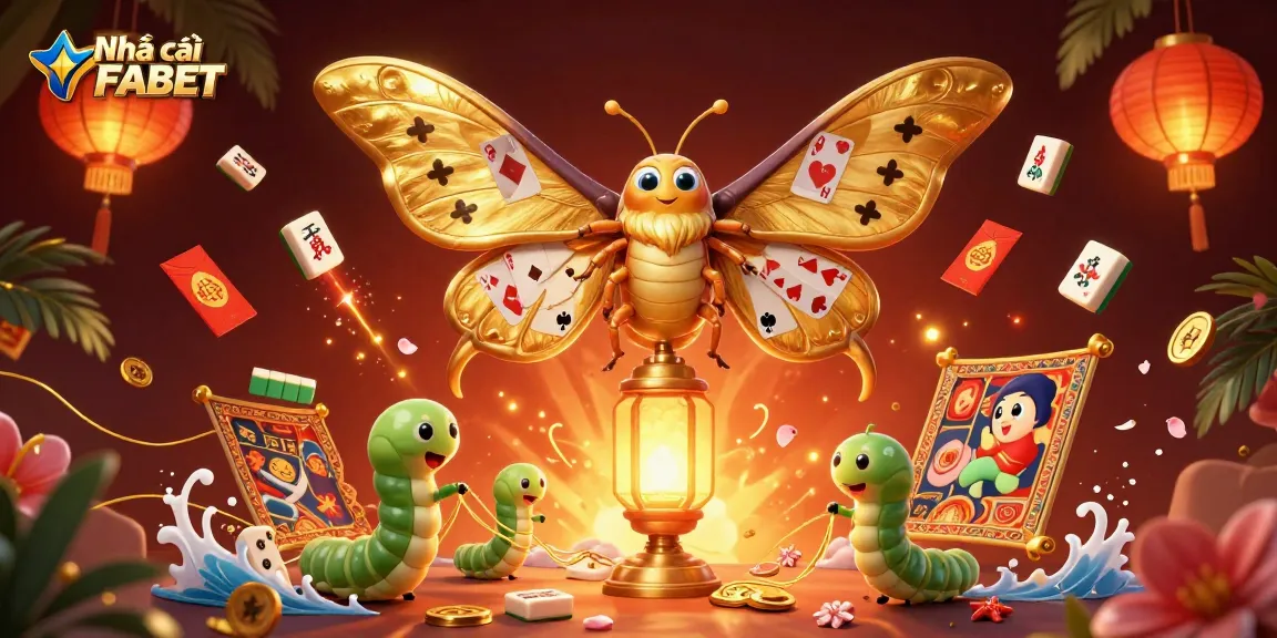 Engage with Nhà cái FABET in a vibrant 3D casino scene filled with dynamic gaming elements, cards, and golden treasures.