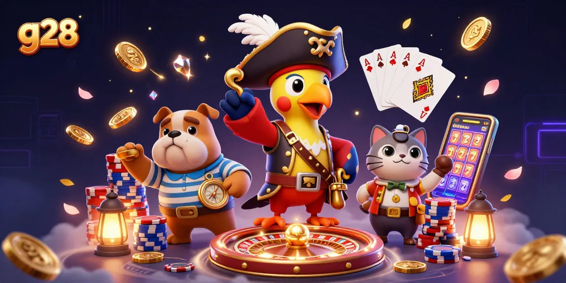 Experience exciting g28 casino thrills with a pirate captain and friends amid sparkling treasures.