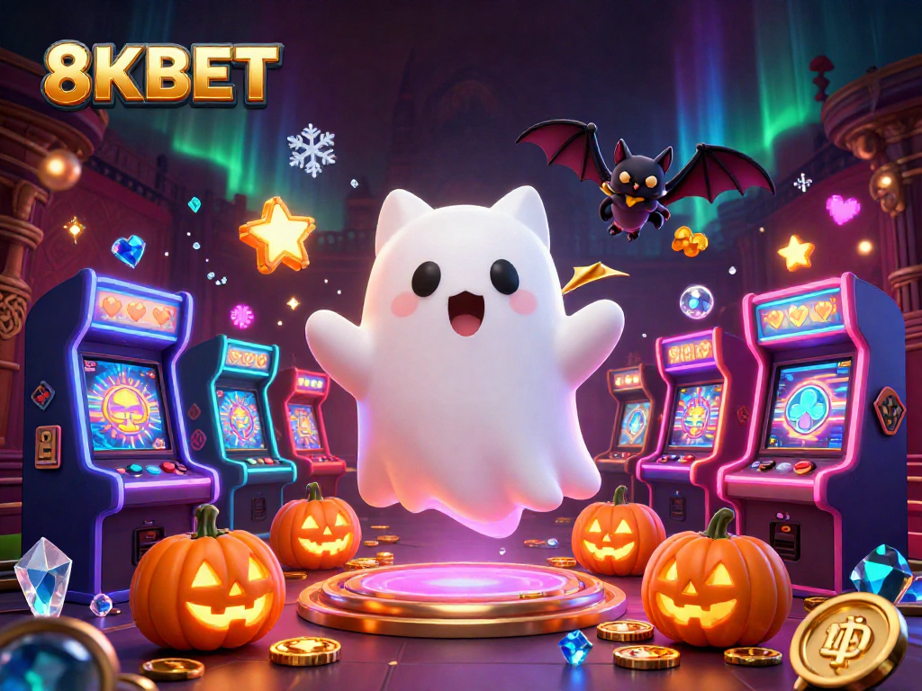 Experience thrilling gaming adventures with 8KBET in a haunted casino scene.