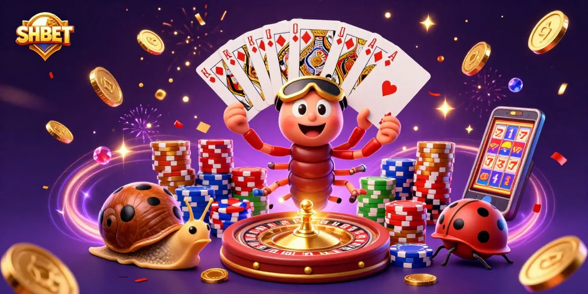 Experience thrilling gameplay at SHBET with a lively casino scene featuring vibrant characters and sparkling elements.