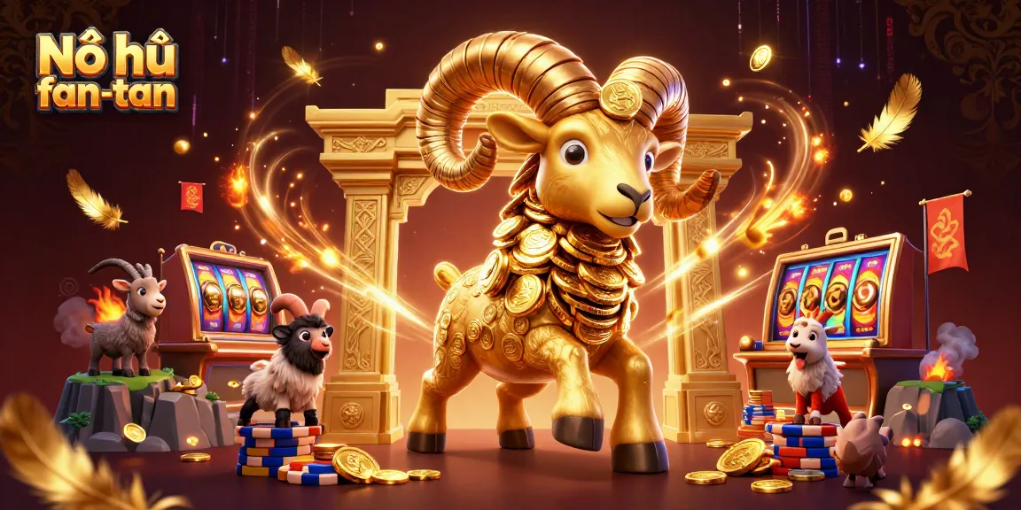 Nổ hũ fan-tan boosts jackpots in an exciting casino showdown with a golden ram.