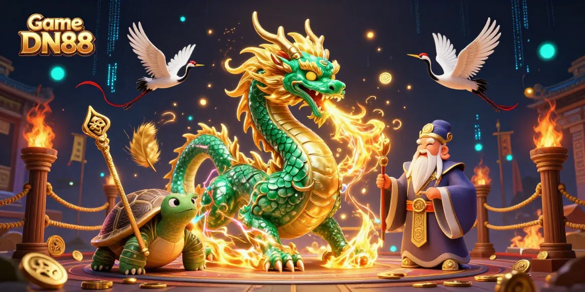 Play Game DN88 with a jade dragon and turtle sage in a rich casino world