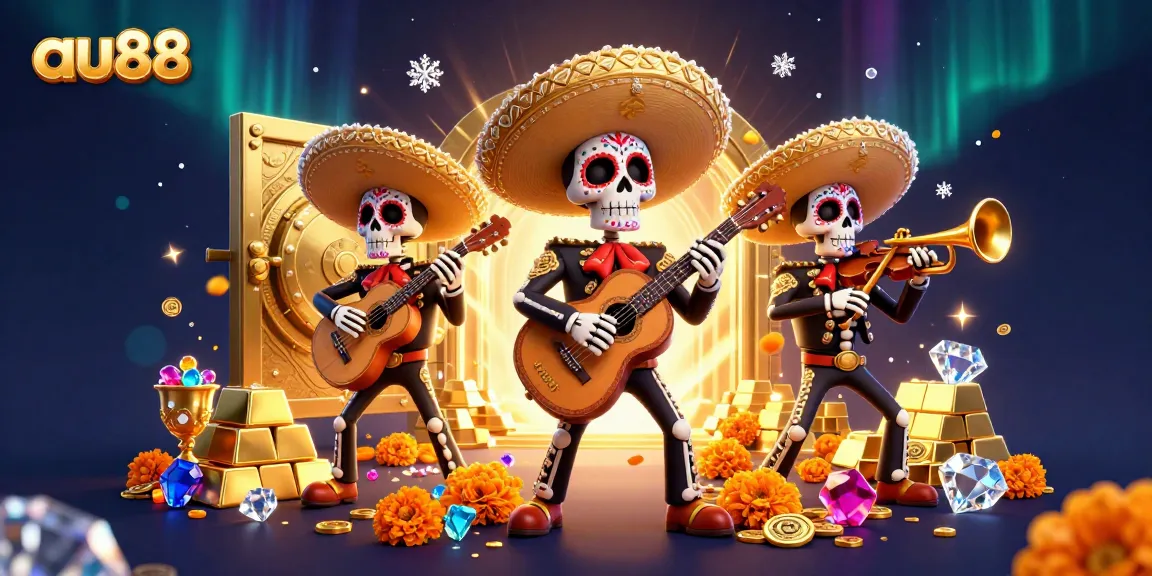 Experience thrilling entertainment at au88, where colorful mariachi skeletons play amid golden treasures.