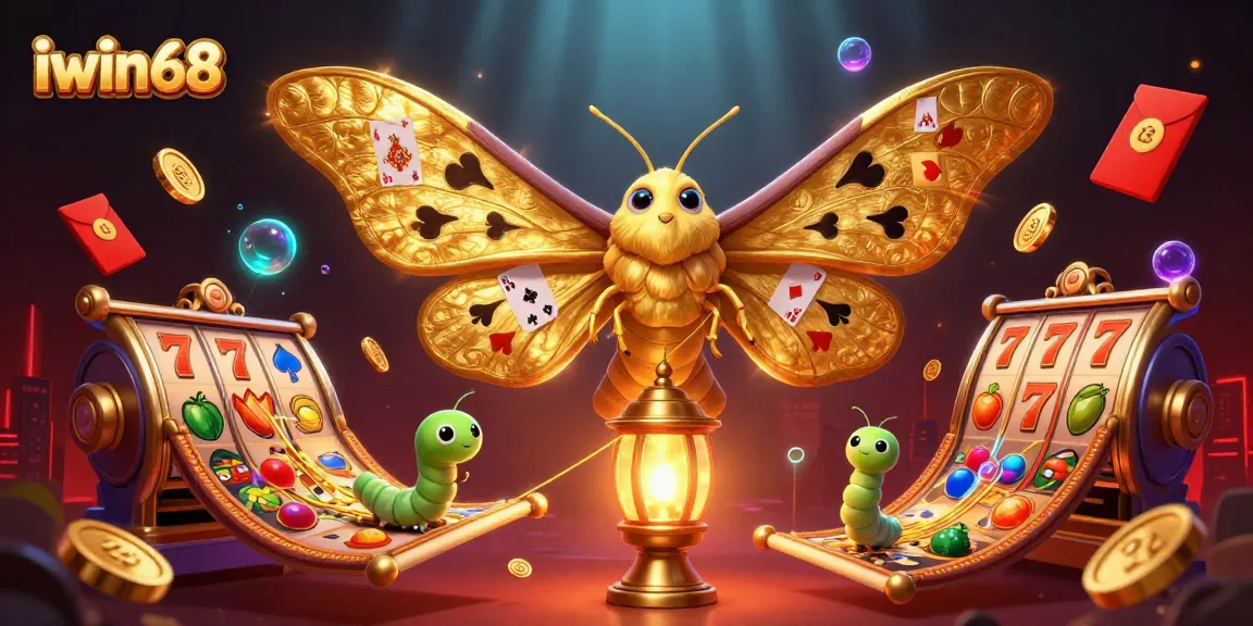 Experience exciting gameplay with iwin68 as a vibrant 3D illustration showcases enchanting casino elements and winning symbols.