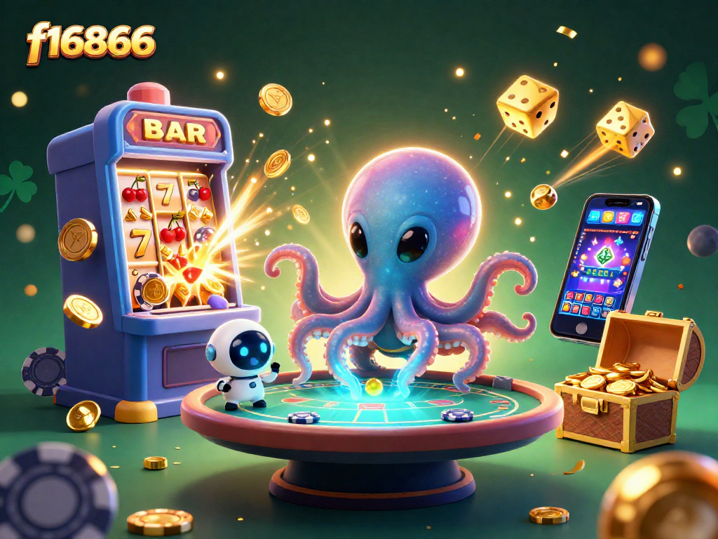 Experience thrilling gameplay at f16866 with a stunning 3D alien octopus and exciting casino elements.