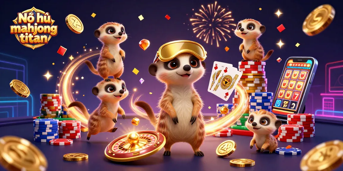 Experience the thrill of Nổ hũ mahjong titan with interactive casino elements and colorful meerkats.